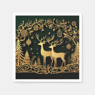 Golden Reindeer & Ornaments Napkin