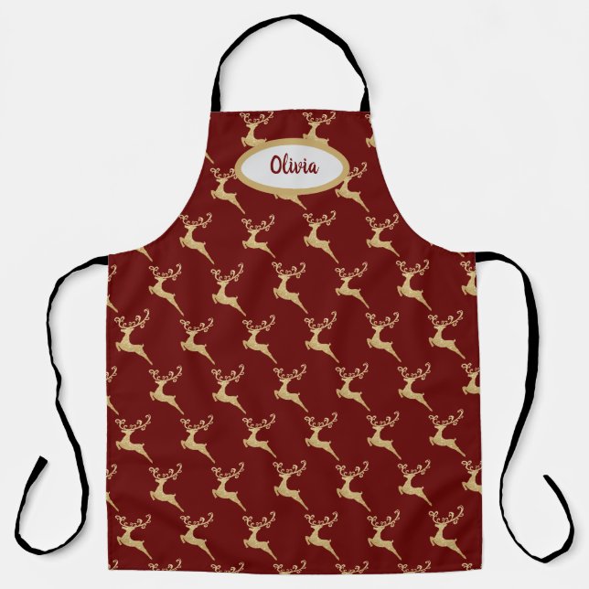 Golden Reindeer Pattern Personalised Apron (Front)