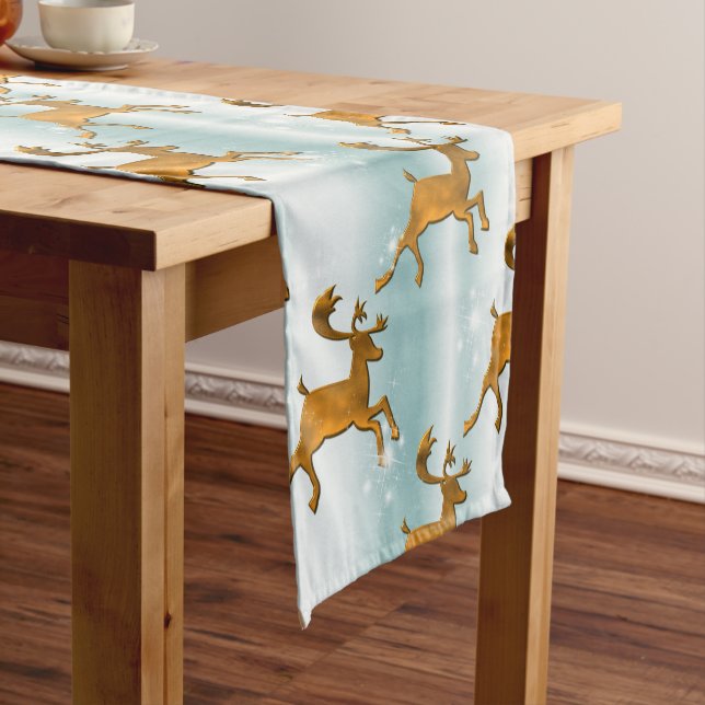Golden Reindeer Running on Ice Christmas Short Table Runner (In Situ)