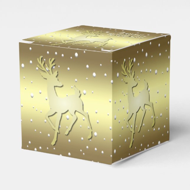 Golden Reindeer Snowy Holiday Favor Box (Front Side)
