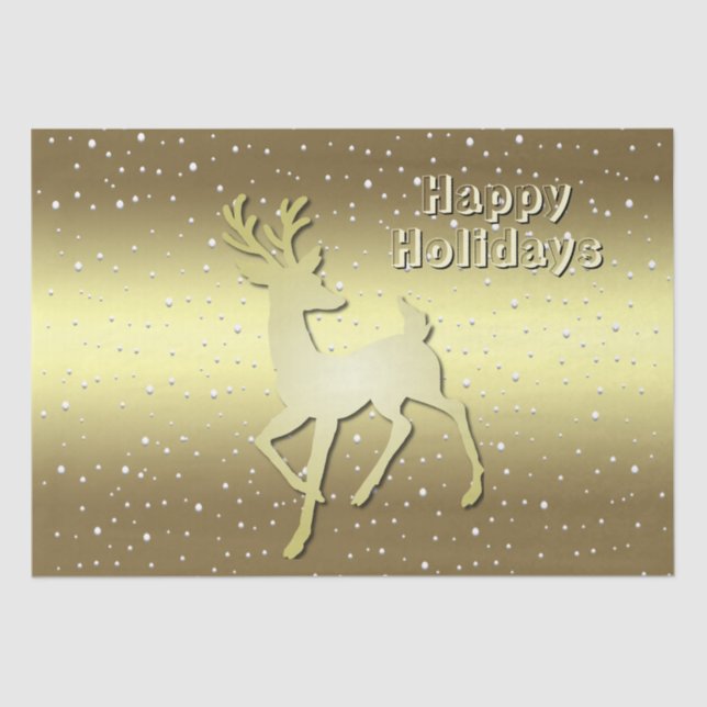 Golden Reindeer Snowy Holiday Tissue Paper (Front)