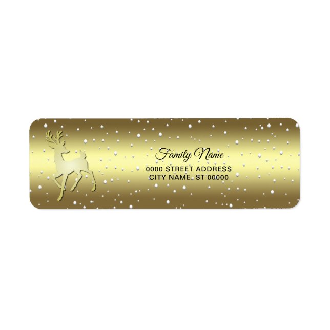 Golden Reindeer Snowy Return Address Label (Front)