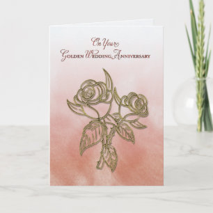 Golden Religious 50th Wedding Anniversary, Roses Card