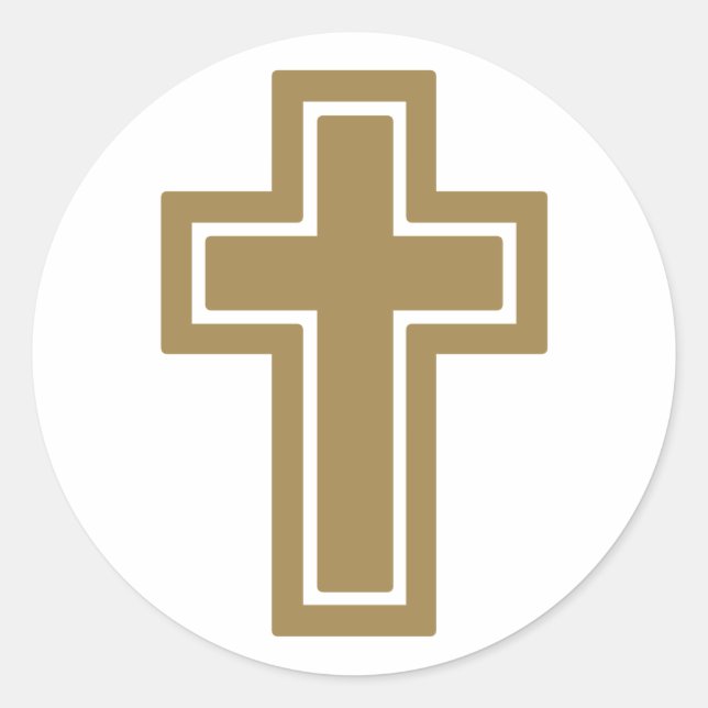 Golden Religious Cross | Christian Classic Round Sticker (Front)