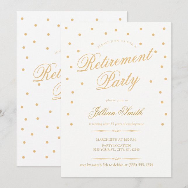 Golden Retirement Party Invitations (Front/Back)