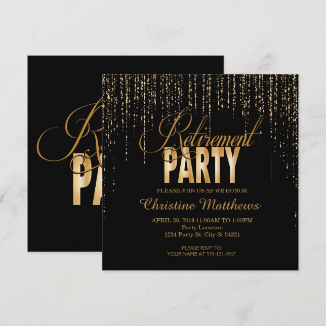 Golden Retirement Party Invitations (Front/Back)