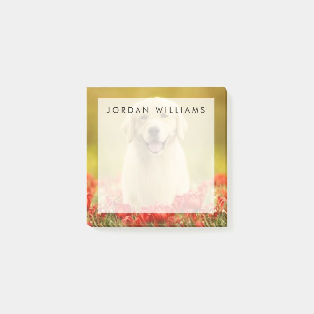 Golden Retirever in Red Flowers Post-it Notes (Front)