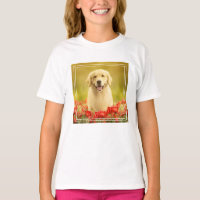 Golden Retirever in Red Flowers