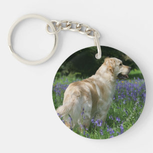 Golden Retreiver in Flowers Key Ring