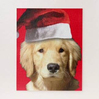 Golden Retreiver wearing a Santa Claus Hat Jigsaw Puzzle