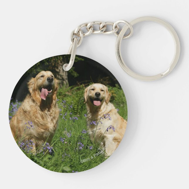 Golden Retreivers in Grass Key Ring (Back)