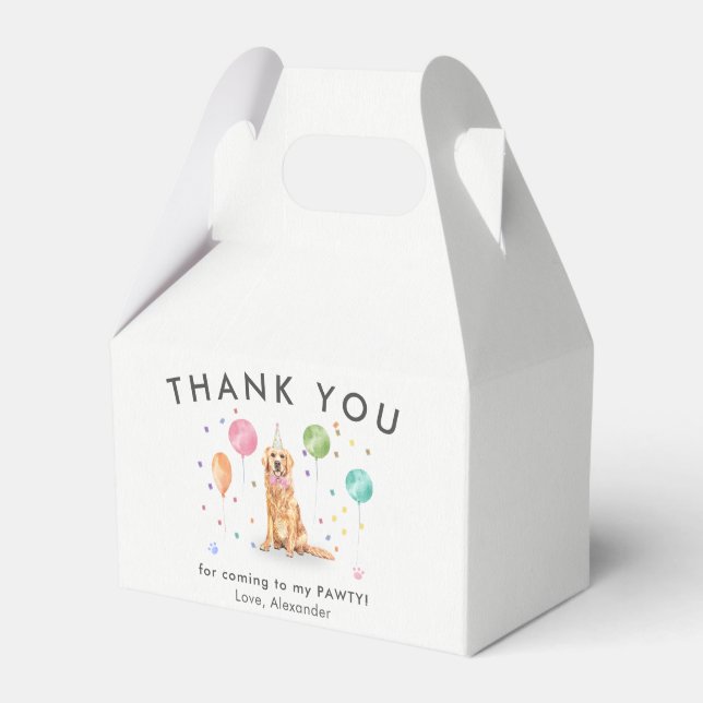 Golden Retriev Pawty Puppy Dog Birthday Thank You  Favour Box (Front Side)