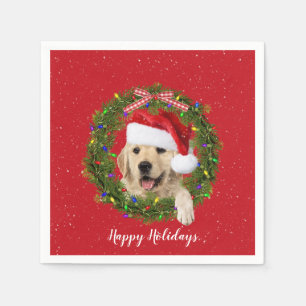 Golden Retrieve in holiday wreath Napkin