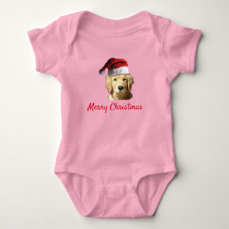 Golden Retrieve wearing a Santa Claus Hat for Chri Baby Bodysuit