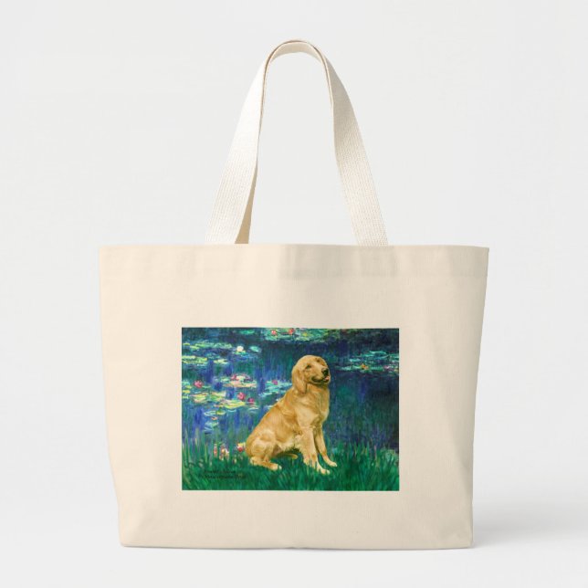 Golden Retriever 1 - Lilies 5 Large Tote Bag (Front)