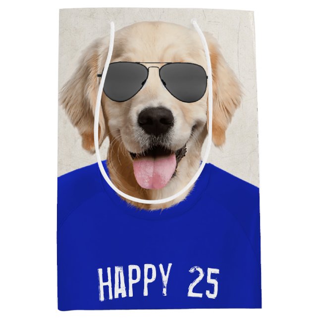Golden Retriever 25th Birthday Medium Gift Bag (Front)