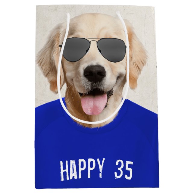 Golden Retriever 35th Birthday Medium Gift Bag (Front)