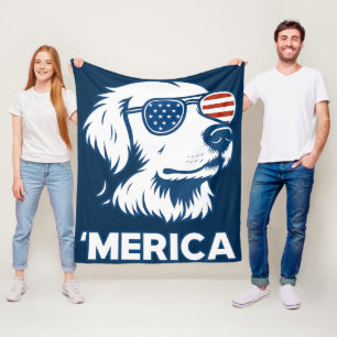Golden Retriever 4th Of July Merica Fleece Blanket