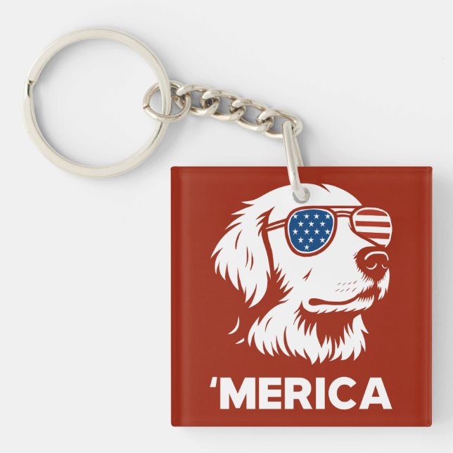 Golden Retriever 4th Of July Merica Key Ring (Front)