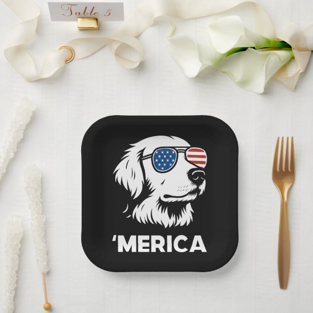Golden Retriever 4th Of July Merica Paper Plate (Wedding)