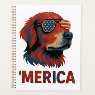 Golden Retriever 4th Of July Merica T-Shirt Planner