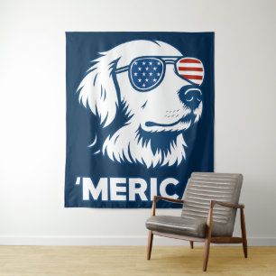 Golden Retriever 4th Of July Merica Tapestry