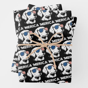 Golden Retriever 4th Of July Merica Wrapping Paper Sheet