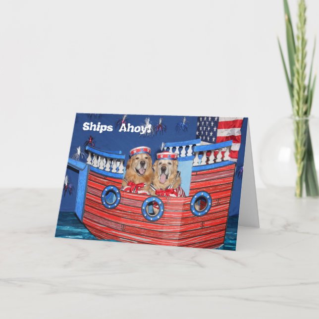 Golden Retriever 4th of July Ship Card (Front)