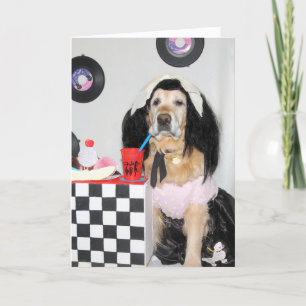 Golden Retriever 50's Girl Birthday Card