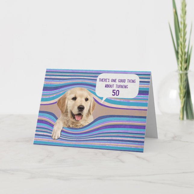 Golden Retriever 50th Birthday Humour Card (Front)