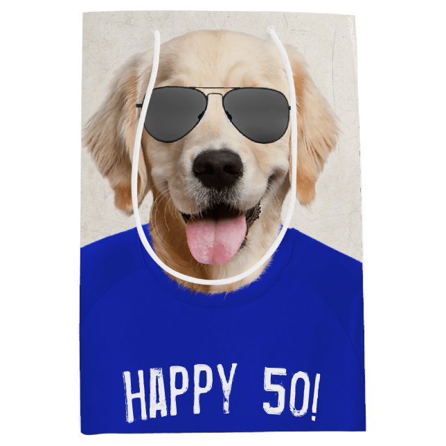Golden Retriever 50th Birthday Medium Gift Bag (Front)