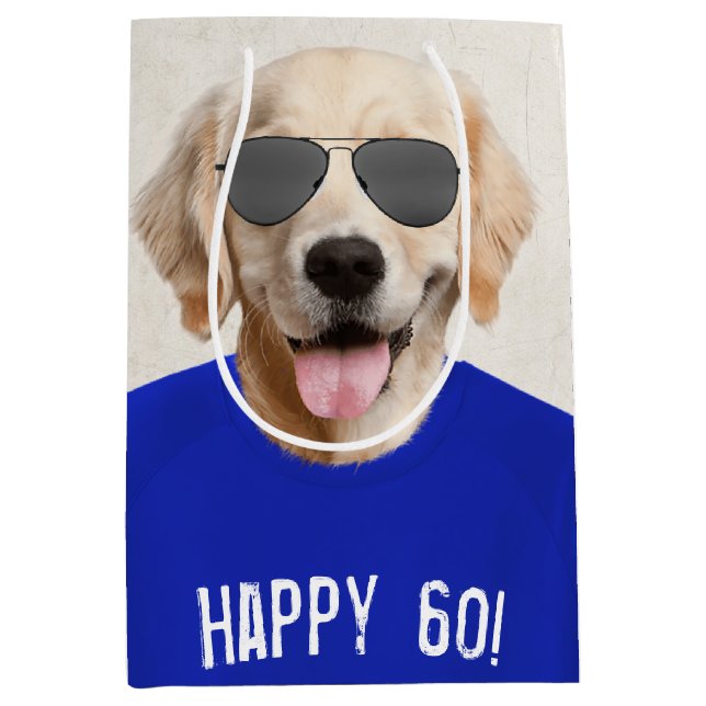 Golden Retriever 60th Birthday Medium Gift Bag (Front)