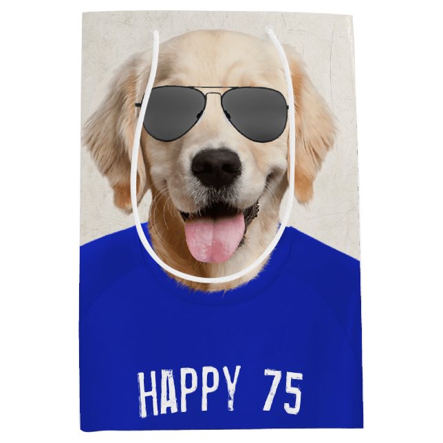 Golden Retriever 75th Birthday Medium Gift Bag (Front)
