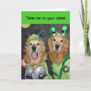 Golden Retriever Aliens Birthday Card
