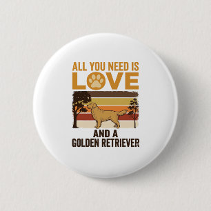 Golden Retriever All You Need Is Love Vintage Desi 6 Cm Round Badge