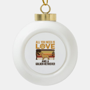 Golden Retriever All You Need Is Love Vintage Desi Ceramic Ball Christmas Ornament