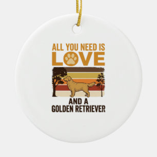 Golden Retriever All You Need Is Love Vintage Desi Ceramic Tree Decoration