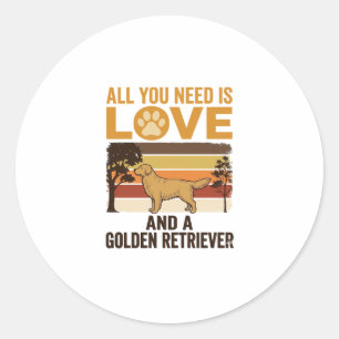 Golden Retriever All You Need Is Love Vintage Desi Classic Round Sticker