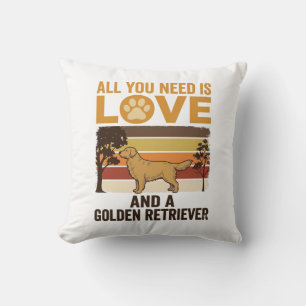 Golden Retriever All You Need Is Love Vintage Desi Cushion
