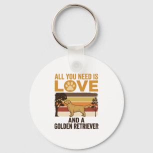 Golden Retriever All You Need Is Love Vintage Desi Key Ring
