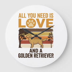Golden Retriever All You Need Is Love Vintage Desi Large Clock