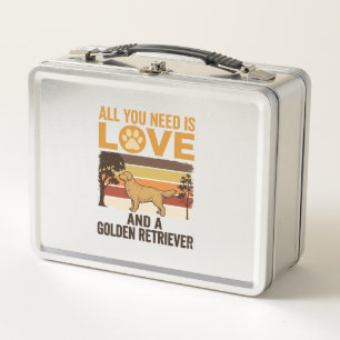 Golden Retriever All You Need Is Love Vintage Desi Metal Lunch Box