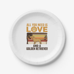 Golden Retriever All You Need Is Love Vintage Desi Paper Plate
