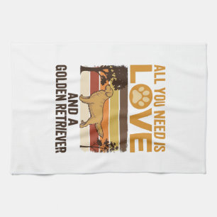 Golden Retriever All You Need Is Love Vintage Desi Tea Towel