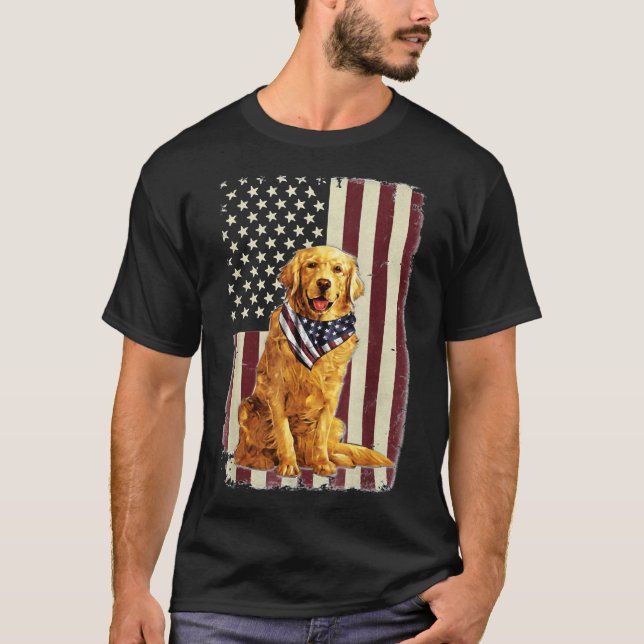 Golden Retriever American Flag Bandanna 4th Of Jul T-Shirt (Front)