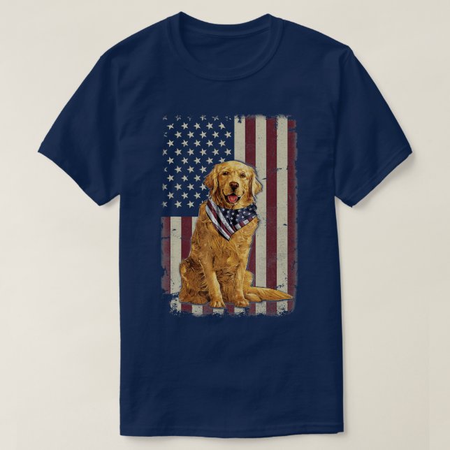 Golden Retriever American Flag Bandanna 4th Of Jul T-Shirt (Design Front)