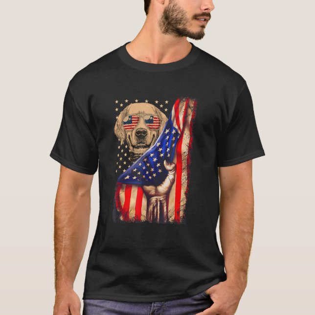 Golden Retriever American Flag Dog 4th Of July T-Shirt (Front)