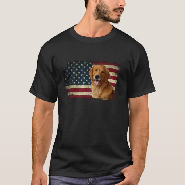Golden Retriever American Flag Patriotic Dog Lover T-Shirt (Front)