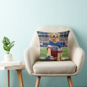 Golden Retriever American Soccer Player Cushion