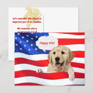 Golden Retriever And American Flag Thank You Postcard